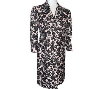 Ann Taylor Loft Floral Long Length Pink and Black Floral Linen Blend Blazer S-4